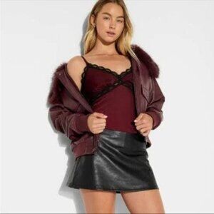 Wild Fable Burgundy Satin Lace-Trim Camisole Top Y2K Silkcore Babydoll Chic XS